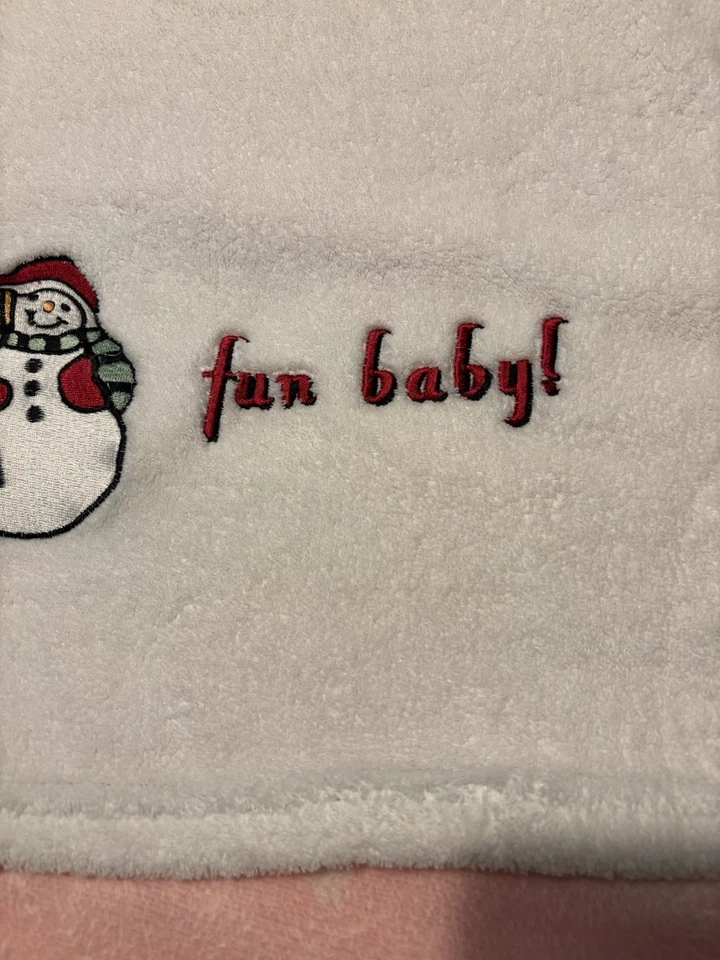 Nieve ¡Bebé muy divertido!  Manta bebé muñeco de nieve blanco rojo Navidad polar en muy buena condición 30 X 40 Foto 4 de 4