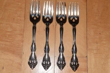 Set of 4 Oneida Cube Stainless MICHAELANGELO Glossy Salad Forks 6-1/2"