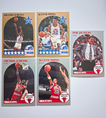 NBA Hoops 1990 Bulls Michael Jordan Scottie Pippen Phil Jackson All-Star Lot (5)