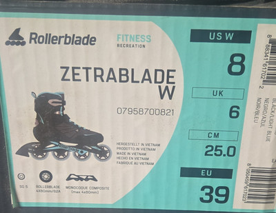 Rollerblade Zetrablade W Women's Inline Skates Size 8, MPN 07958700821