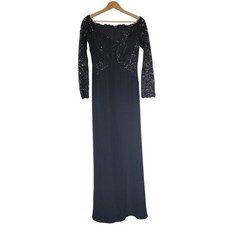 TADASHI SHOJI Sequin Lace Off The Shoulder Black Special Occasion Dress