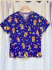 Disney Halloween Mickey Minnie Mouse Scrub Top Woman's Small Donald Duck Blue