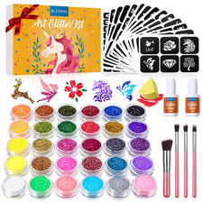 Glitter Tattoo Kit, Bledras 30 Colors Temporary Tattoo Set for Girls, 147 Stenci