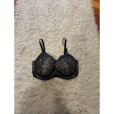 Victoria Secret Lightly Lined Plunge Black Lace Underwire Bra