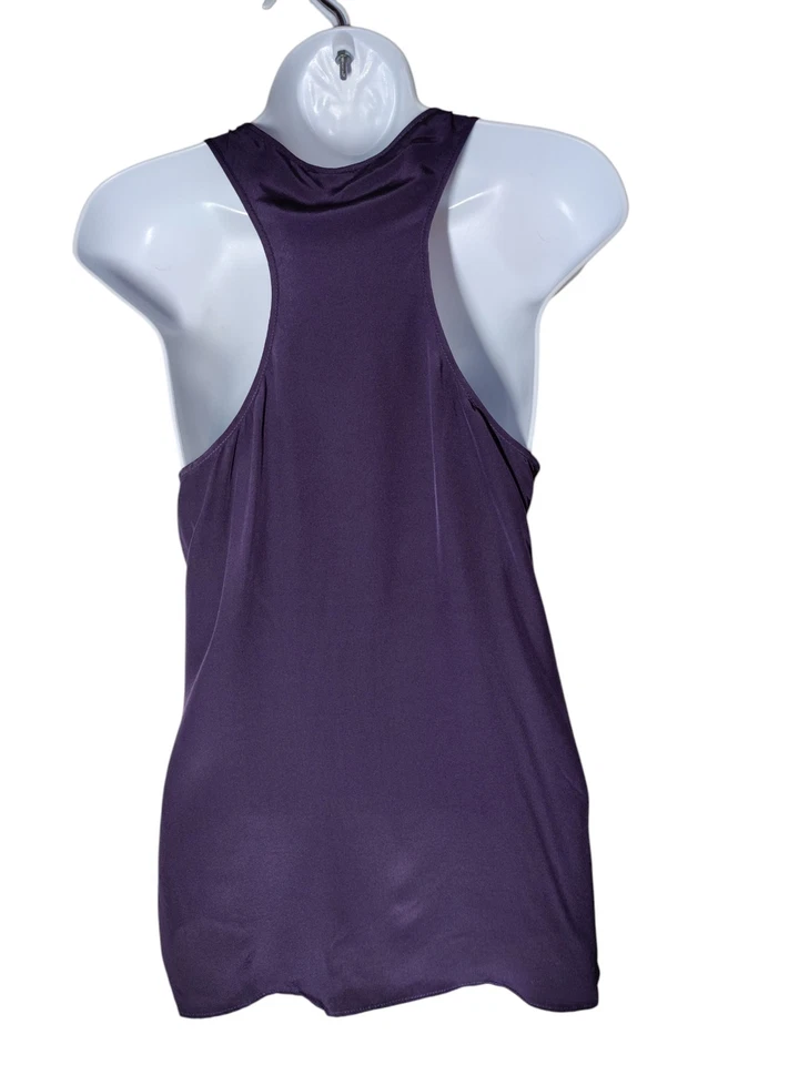 Camiseta sin mangas Matty M 100 % seda corte bajo púrpura oscuro con cuentas flecos M Foto 3 de 4