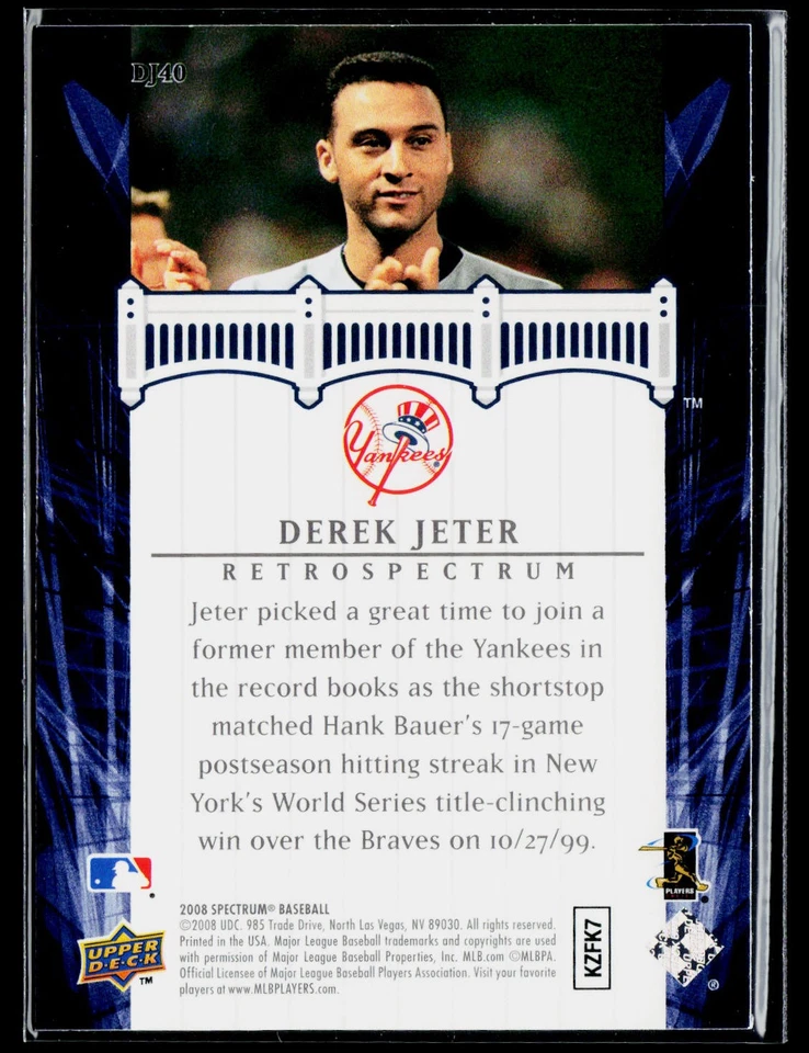 Derek Jeter 2008 Upper Deck Spectrum #DJ40 Derek Jeter Retrospectrum Yankees - Image 2 of 2