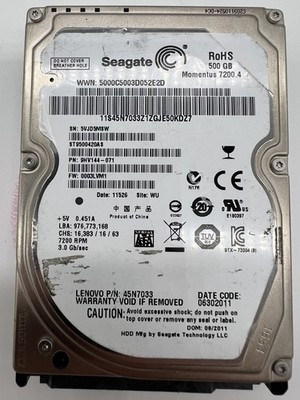 Seagate ST9500420AS 500GB 2.5'' SATA HDD   Momentus 7200.4 Lenovo 45N7033