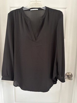 Three Eighty Two Black Blouse 3/4 Sleeve Size Large NEW