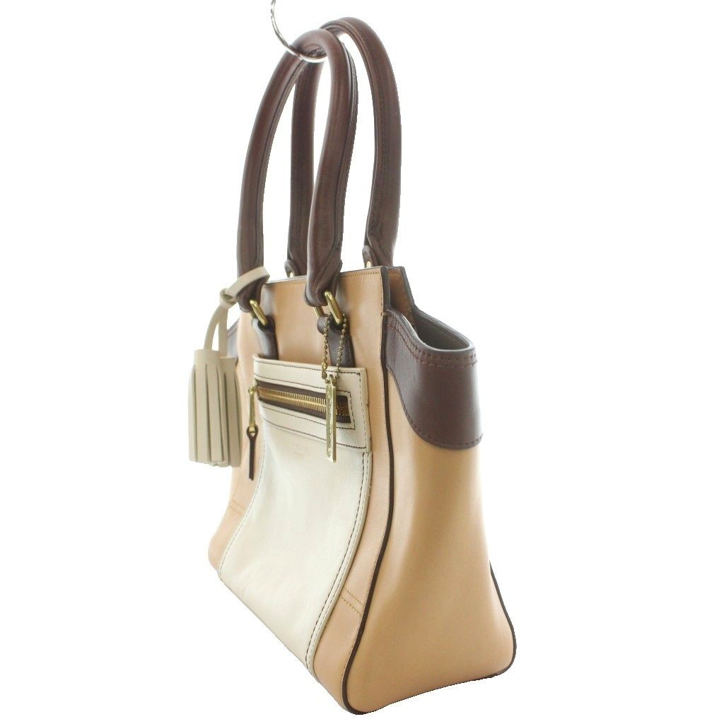 COACH Legacy Color Block Leather Bag Hand Tassel Beige White 19897 SS image 3