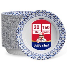 JOLLY CHEF 160 Count Paper Bowls 20 oz Soak Proof, Heavy Duty Printed Disposable
