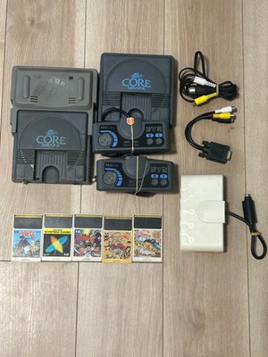 NEC PC Engine CORE GRAFX Konsole mit 5 Spielkassetten Grau Set Ungetestet Wie...