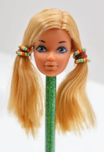 Vintage Malibu PJ Doll Head Only W/Original Pigtails & Hair Beads 1971 Mattel