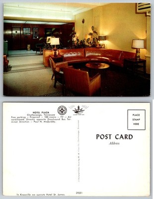 Hotel Plaza Chattanooga TN Vintage Postcard Mid-Century Modern Lobby Chrome