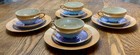 Vintage Japanese Lusterware Teacups Saucers and Desert Plates Blue/Gold-4 Sets