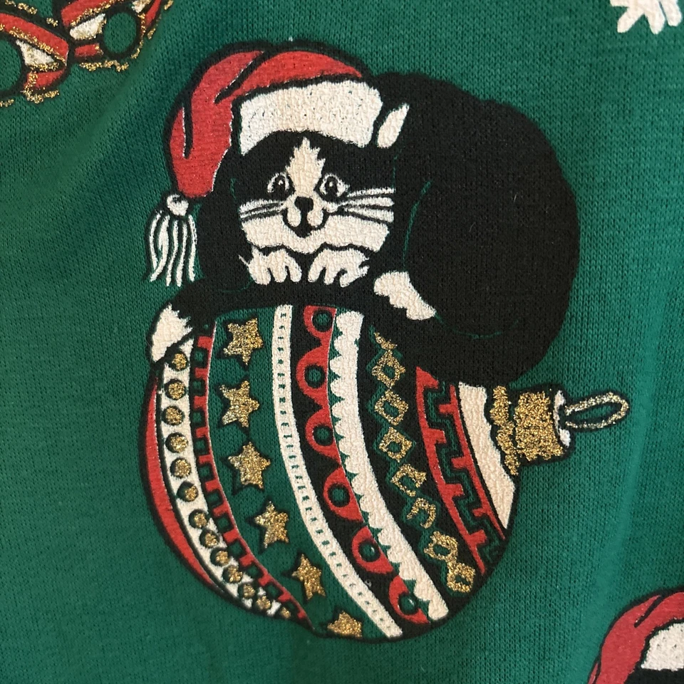 Lindo Suéter Sudadera Feo Vintage Navidad Gato Años 90 Para Mujer Talla Grande Verde Foto 2 de 4