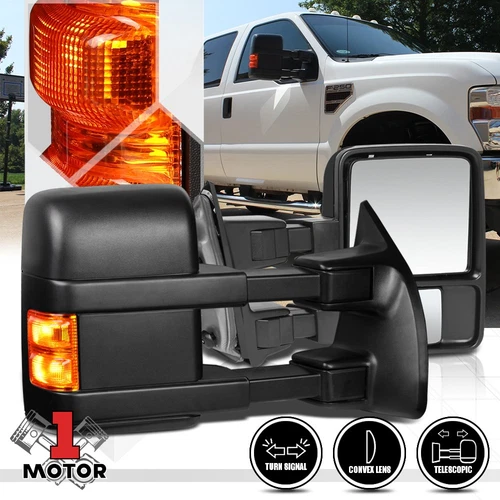 [Pair] Manual Telescoping LED Signal Towing Side Mirror for 08-16 F250 F350 SD
