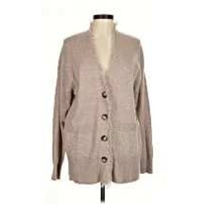 Repeat Luxury Geneva Knit Cardigan Sweater Beige Button Front Fringe Size M