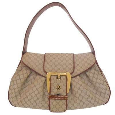 AUTHENTIC CELINE Macadam pattern Vintage Hobo OneShoulder Bag Beige Brown Canvas