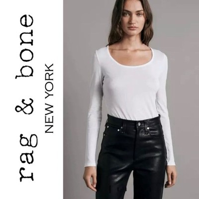 RAG & BONE Hudson White Long Sleeve Pullover Top Classic Soft Luxury Size S& M