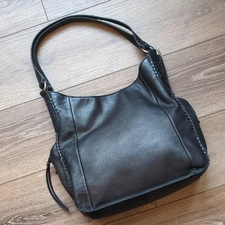 The Sak Smooth Black Leather Hobo Shoulder Purse - Large Laced Edge Boho Bag