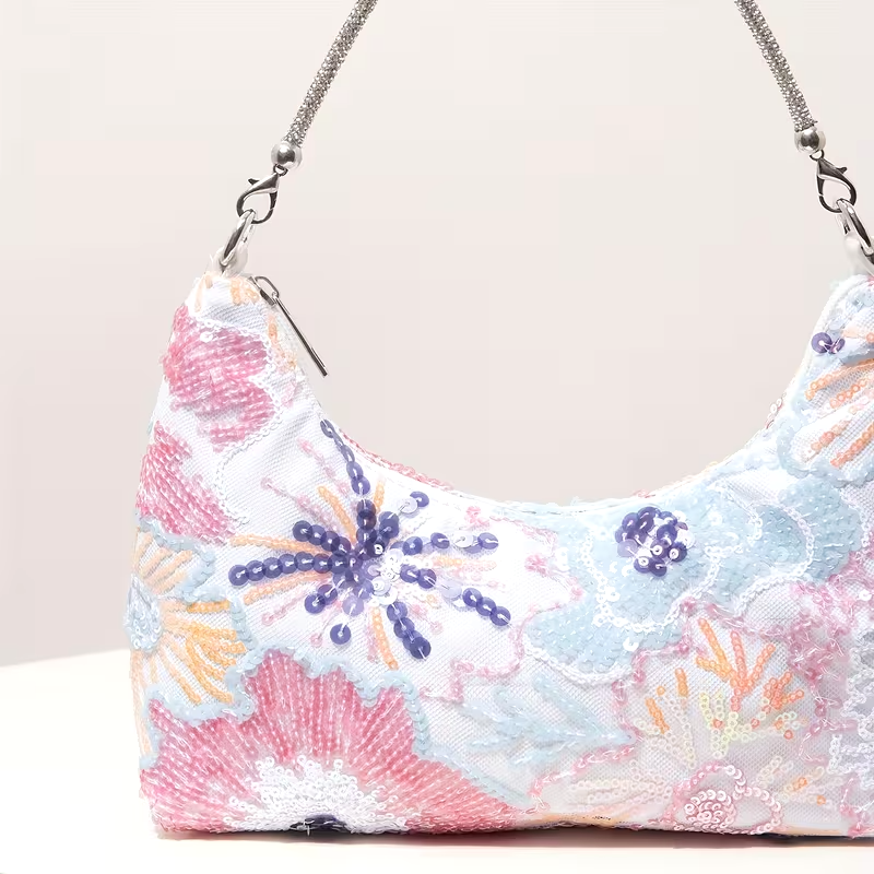 Beaded Floral Shoulder Bag Women Sequin Baguette Purse Handbag | eBay