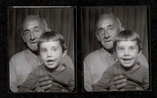 2 PHOTO BOOTH SLEEPY OLD MAN/GRANDPA? HAPPY BABY KID OLD/VINTAGE PHOTO- F718