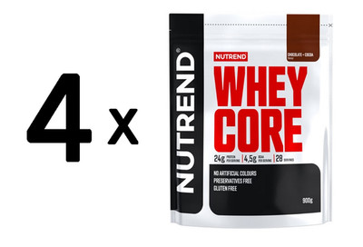 4 x Nutrend Whey Core, Chocolate & Cocoa - 900g (44,44 EUR/kg)