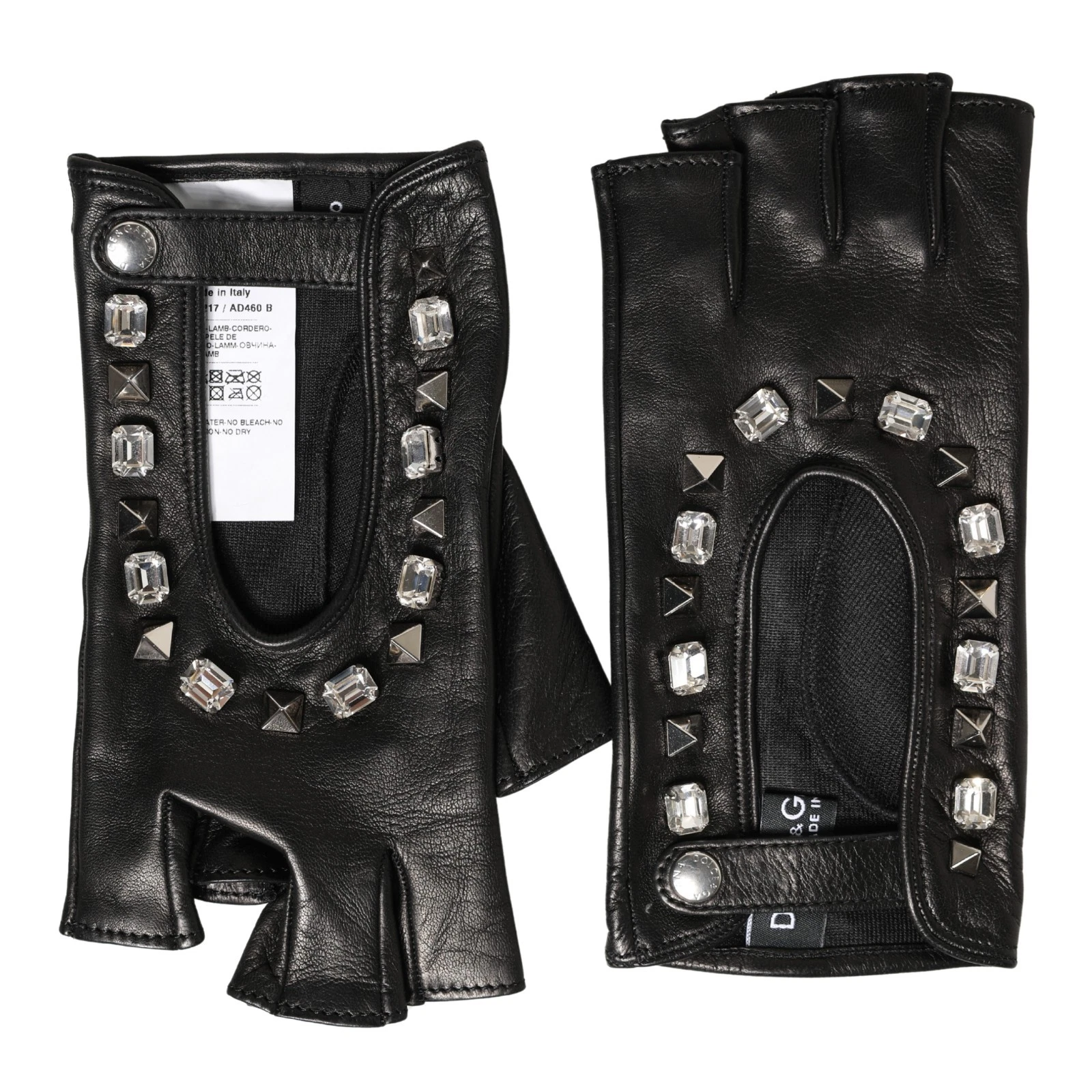 DOLCE & GABBANA Gloves Women Black Embellished Wrist Length Mitten 8 / L 1130usd