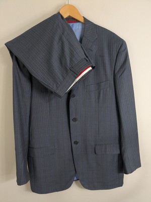 Isaia Napoli Suit Men's 44R Blue Waist 34x35 Super 130's Wool Striped