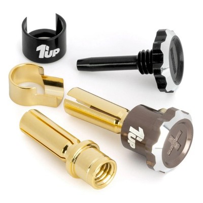 1Up Racing 190459 - Lockdown Adjustable Bullet Plugs, 5mm (2), Gunmetal/Black