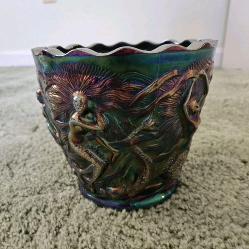 Fenton Amethyst Carnival Glass Mermaid Planter Vase Multicolor Glossy