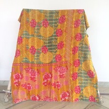 Handgefertigte Vintage Kantha Stickerei Einzeldecke Überwurf Boho Hippie Tage...