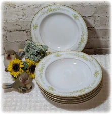 Mikasa Fine China Greenbriar L2014 Japan Flat Soup Bowls, 6pcs 8.5 ins 1978-1985