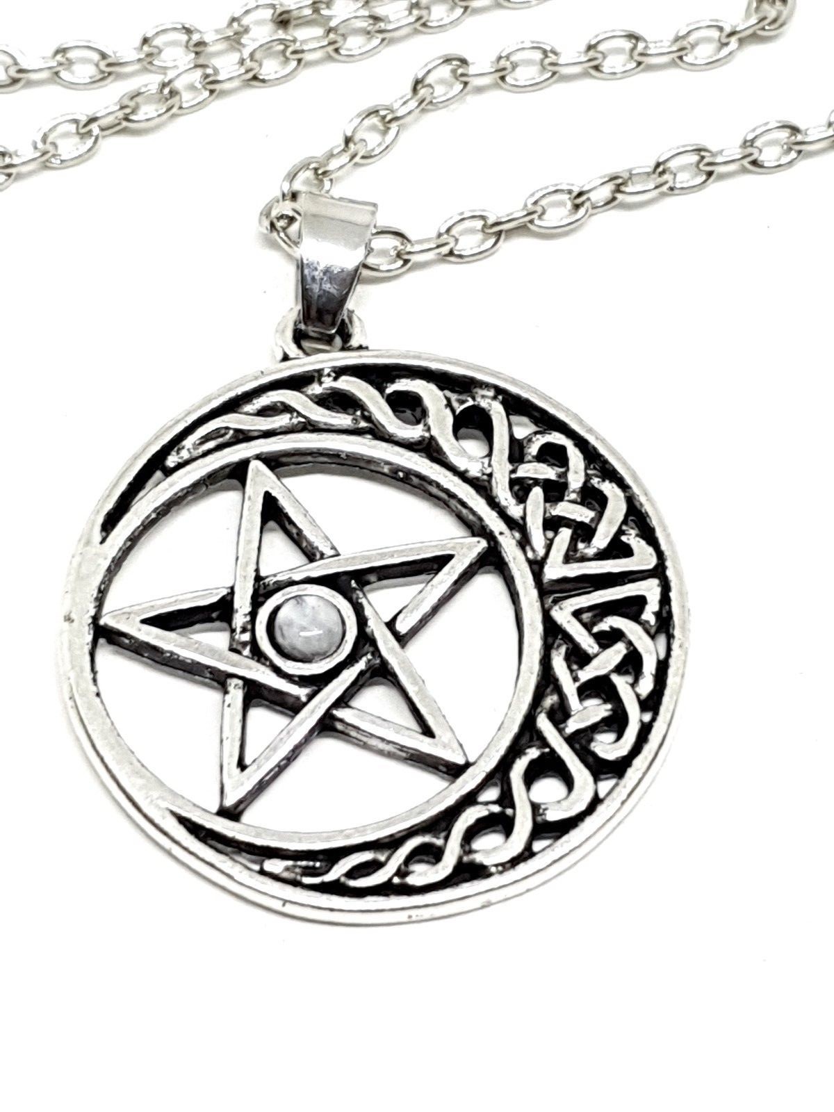 Pentacle Celtic Moonstone Moon Necklace Genuine Gem Pendant Chain Jewellery