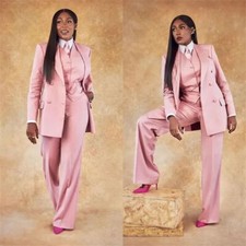 Silk Satin Pink Women Suits Party Prom Lady Formal Wedding Wear Outfit Plus Size