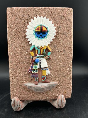 Vintage Indianer Hopi Kachina Sandkunst Fliese signiert Gauner