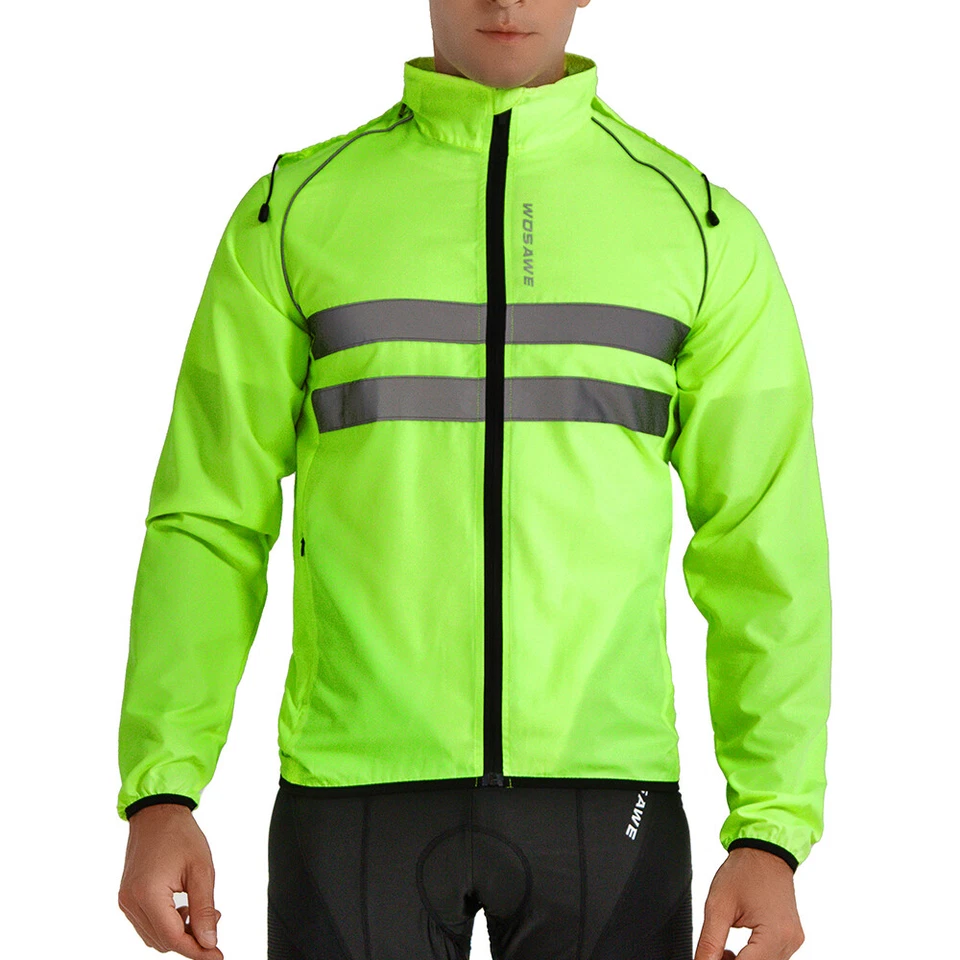 WOSAWE Mens Cycling Jacket Hooded Hi Viz Vest Reflective Bike Windoroof Jersey - Image 3 of 4