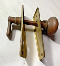 Antique 1800's brass door knob and handle set 2 brass back plates 