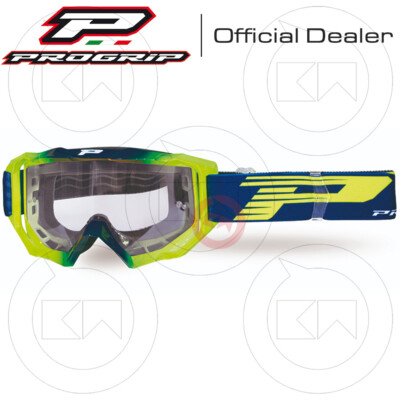 PROGRIP MOTORCYCLE CROSS ENDURO GLASSES MASK 3200 Blue/Neon Yellow Transp Lens