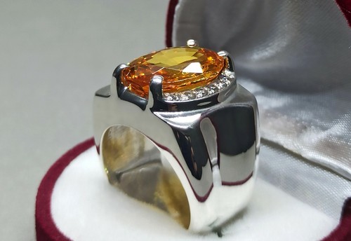 Oval Cut 14 Carat Deep Yellow Citrine Sterling Silver 925 Handmade Mens Ring - Picture 5 of 12