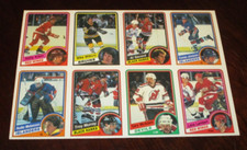 1984-85 O-PEE-CHEE HOCKEY UNCUT SHEET OF 8 TROY MURRAY AL SECORD MIKE MILBURY