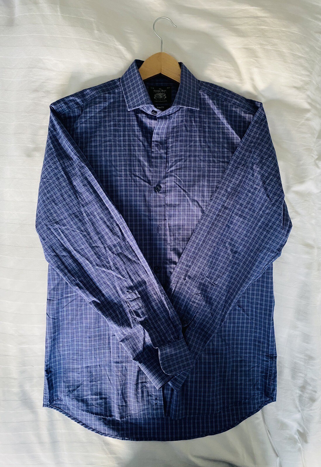FILA Camicia elegante uomo slim fit The Savile Row Company blu quadri scollo UK 15 5” 39 cm