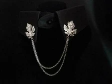 Fantastic Unisex Solid Argentium Silver Maple Leaves Chain Unique Collar Tips