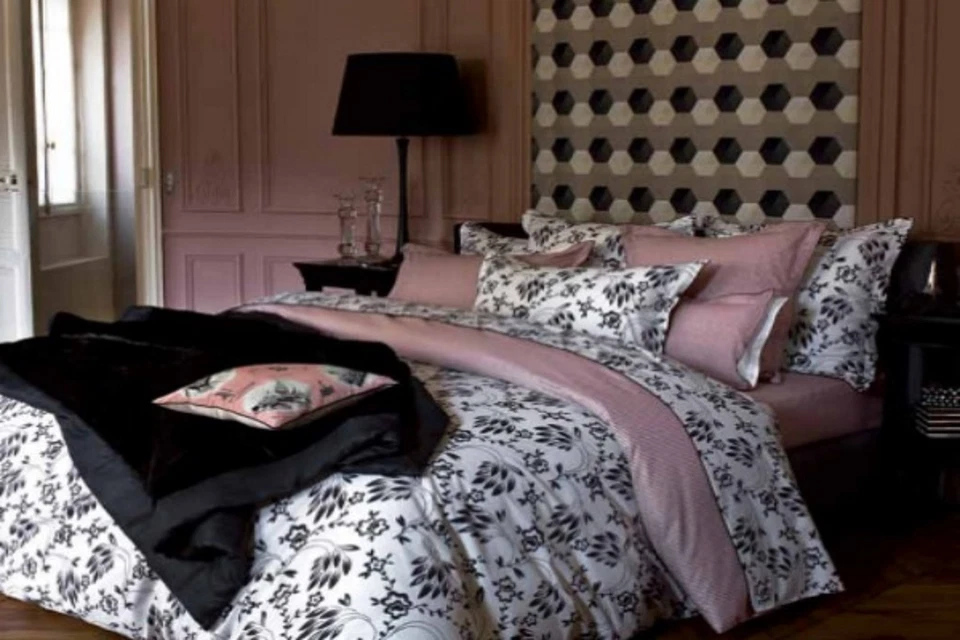 Yves Delorme Blanco y Negro Reina Sábana Plana Floral Estampado Percal Silueta NUEVO Foto 4 de 4