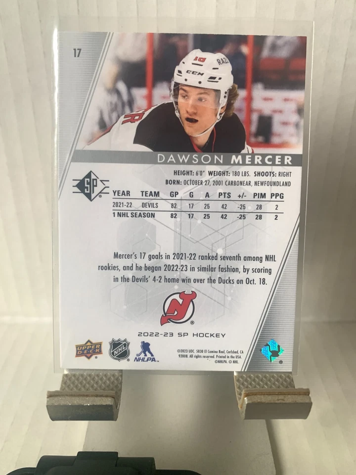 2022-23 SP Authentic Base Dawson Mercer #17 New Jersey Devils - Image 2 of 2