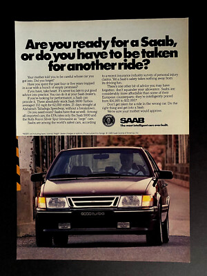 1989 Saab 9000 Turbo Original Magazine Ad ''The Most Intelligent Cars Ever Built''