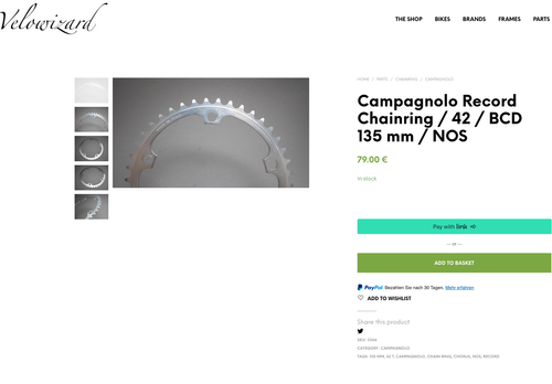 NOS Campagnolo Record Chainring / 42 * T / BCD 135 mm / C Kurbel Crank Super - Picture 10 of 11
