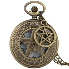 Steampunk Hollow Star Pentagram Design Retro Quartz Pocket Watch Sweater Chain
