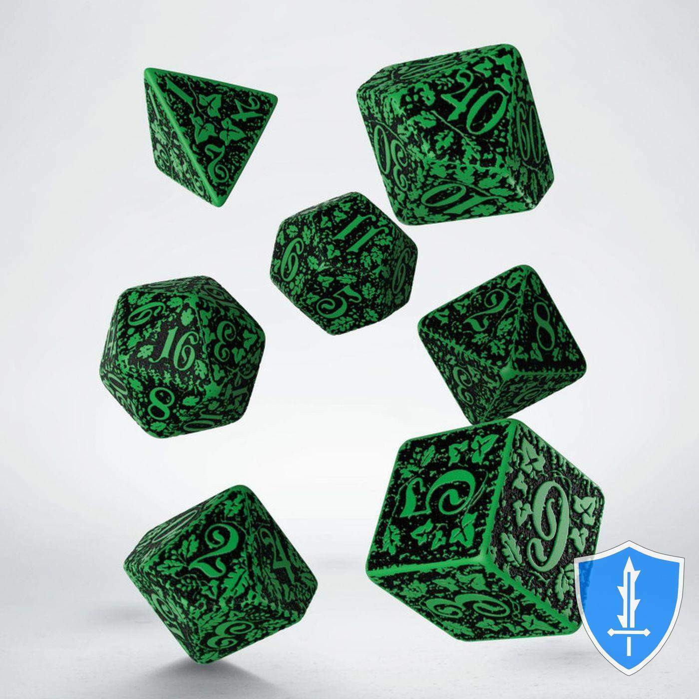 Q-Workshop Forest Dice Set (7) Green/Black D&D RPG Elf Ranger Druid