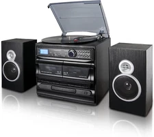 Trexonic 3-Speed Turntable with CD Player, Dual Cassette Player, BT, FM Radio & 